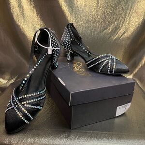 Dazzling Black & Silver Rhinestone Ballroom Heels 8.5 NWT NIB